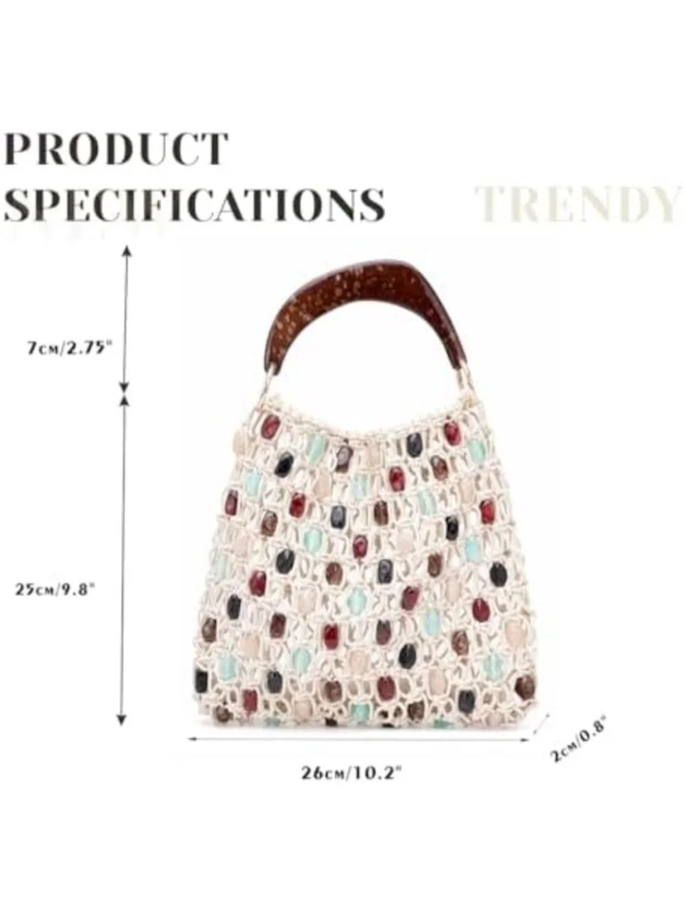 Colorful Boho Crochet Shoulder Bag, Lightweight Beaded Beach Tote & Travel Purse